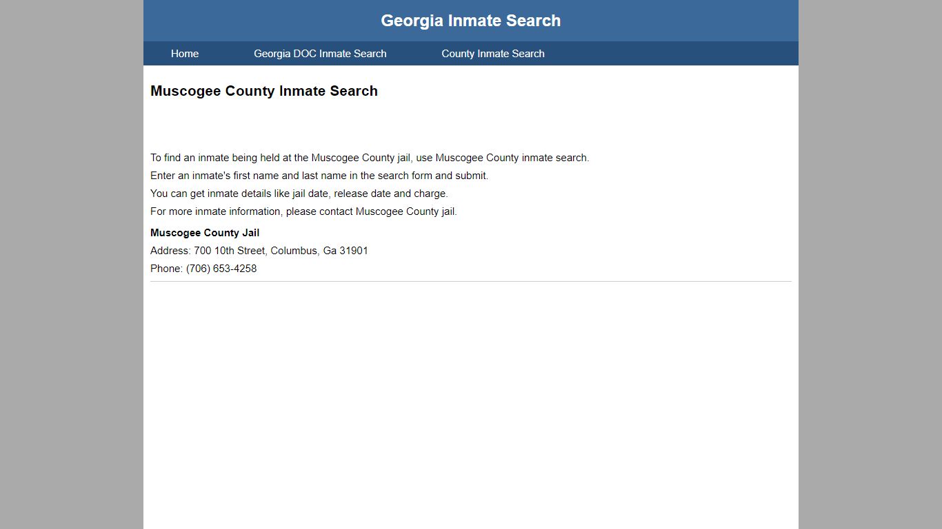 Muscogee County Jail Inmate Search